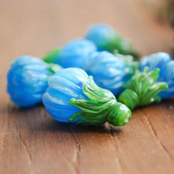 бусина, мурано "чертополох", голубой, 22х15 мм