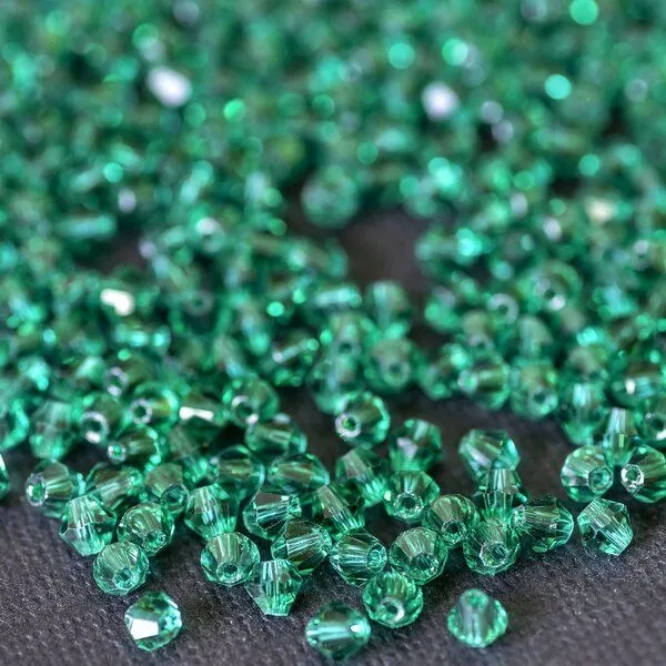 бусина, стекло биконус, цвет сине-зеленый, 4 мм (уп.30+/-5 шт)