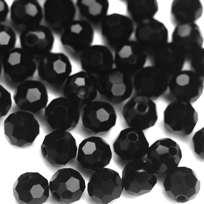 бусина, стекло 6, граненая, цвет черный, 6 мм