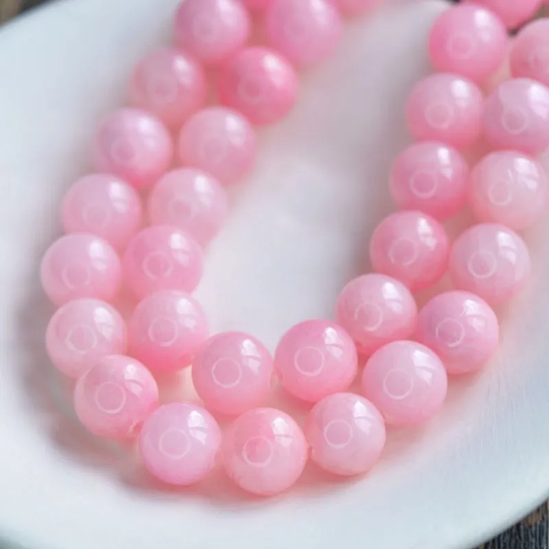 бусина имитация нефрита 10, цвет темно-розовый, колорир., 10 мм (стренд 10 шт.)