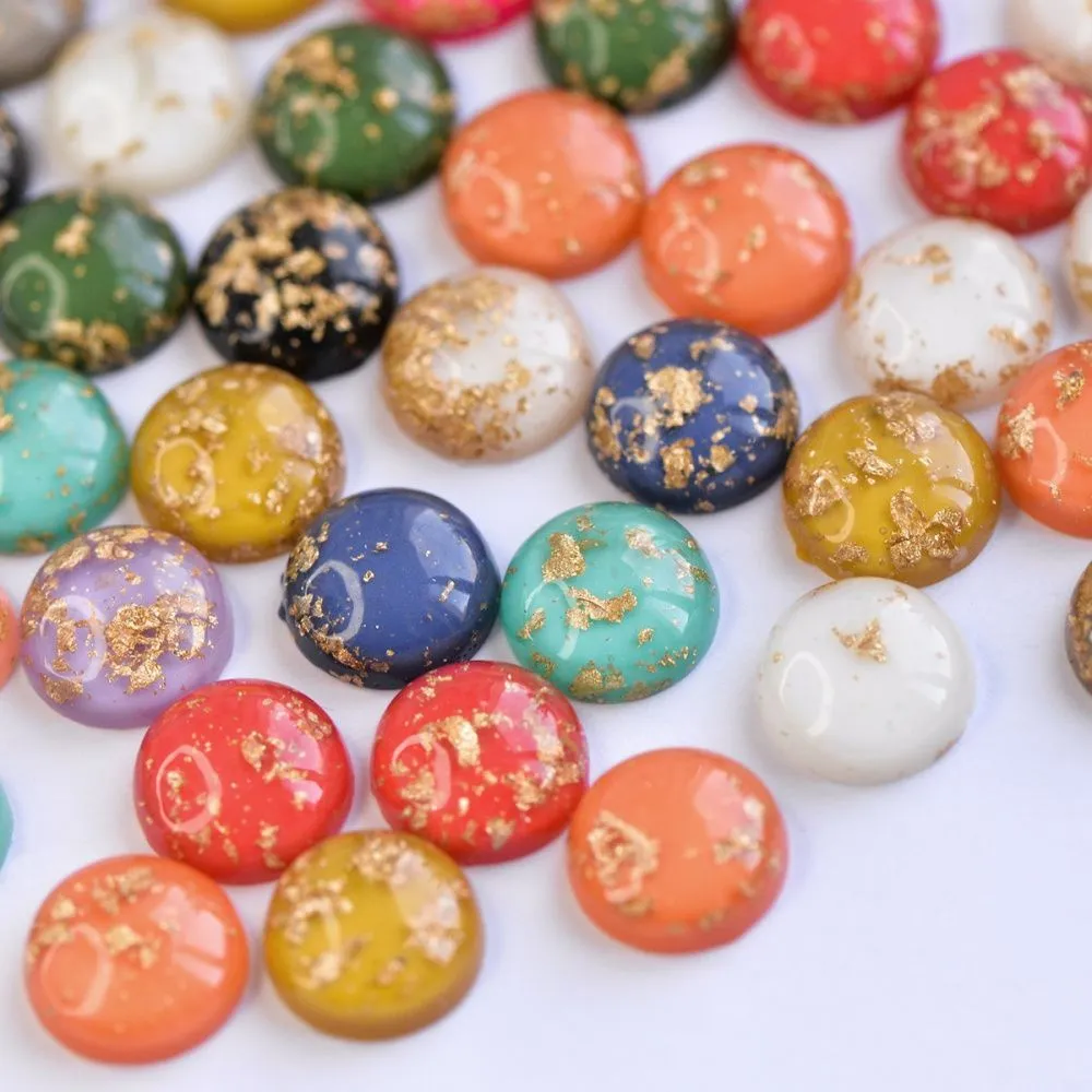 кабошон из смолы "глиттер", цветовой микс, 12x5 мм