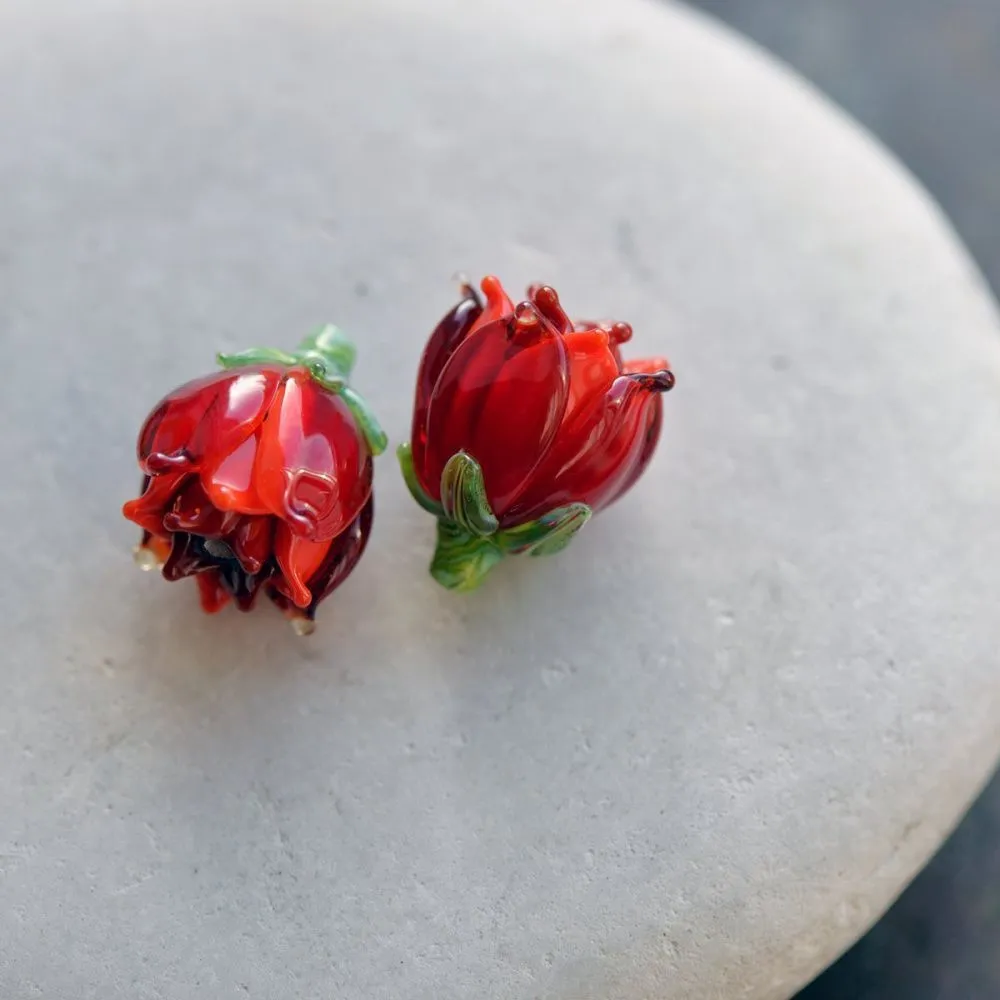 бусина, мурано "колокольчик садовый", красный, 22х15 мм