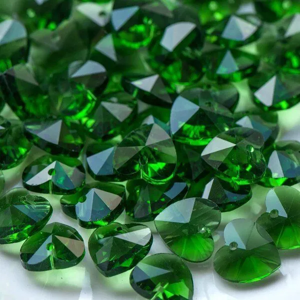 подвеска стеклянная "сердце", граненая, цвет зеленый, 14х14х8 мм