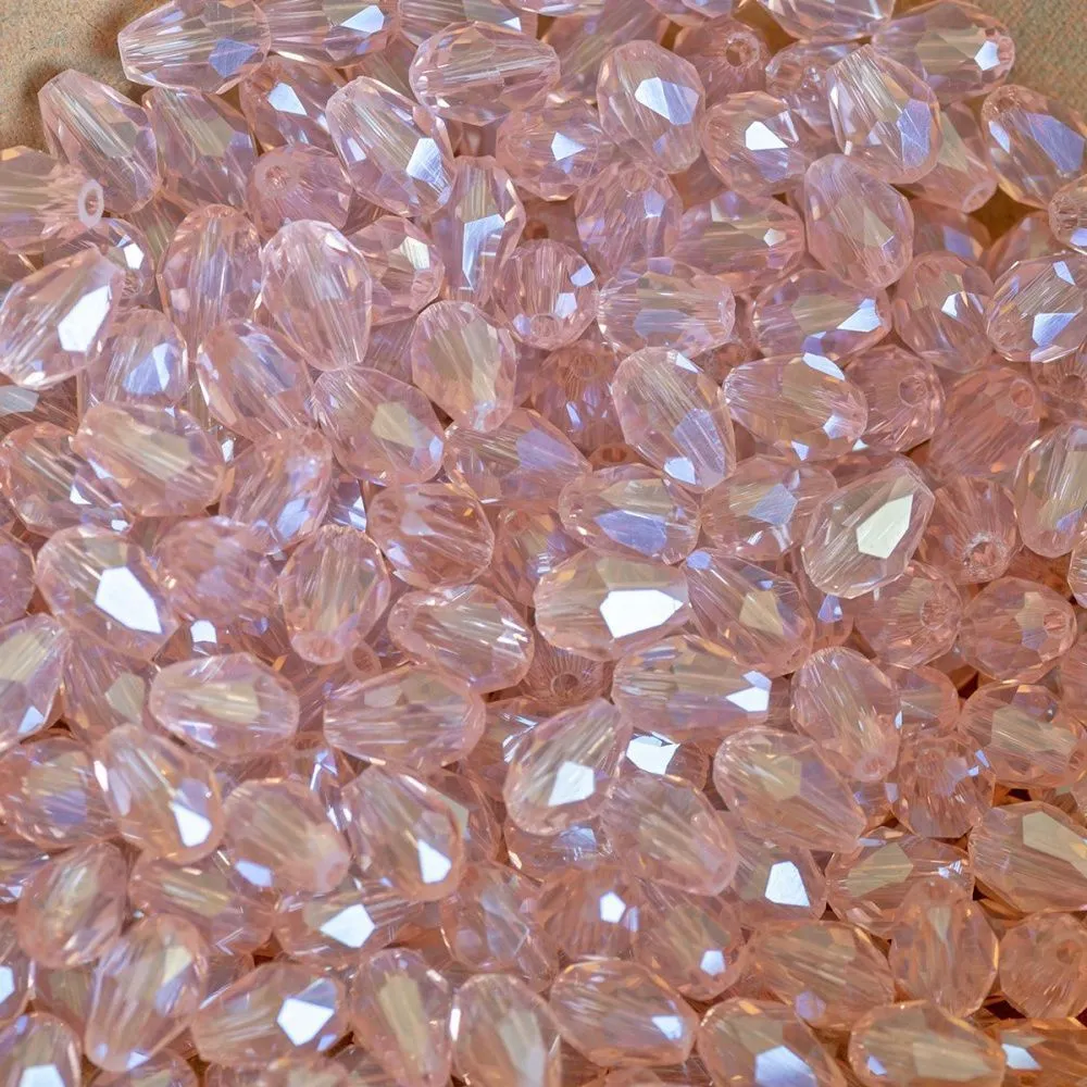 бусина "капля", граненая, стекло, цвет розовый радужный, 6х4 мм