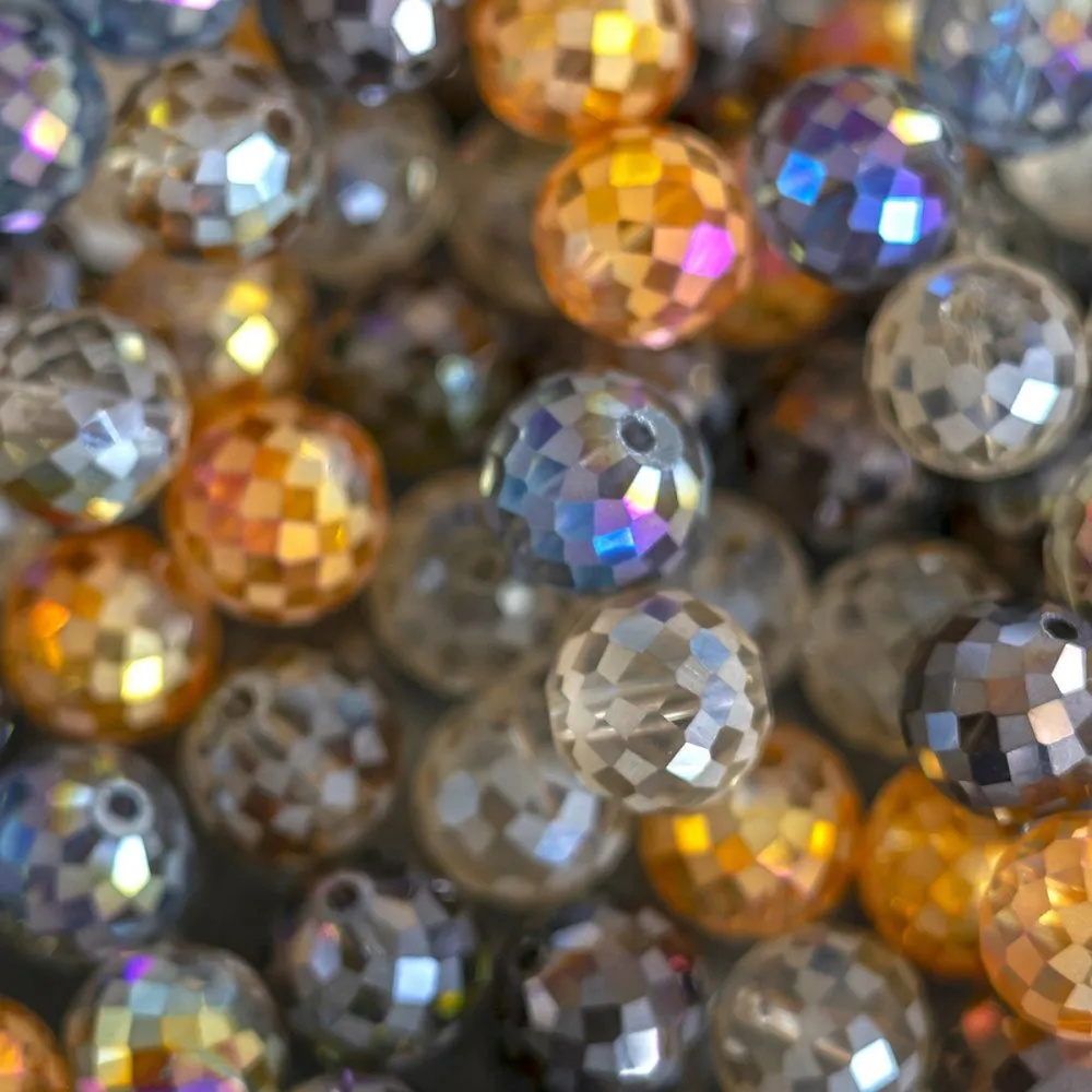 бусина, стекло, "чесс", граненая, радужный микс, 12 мм