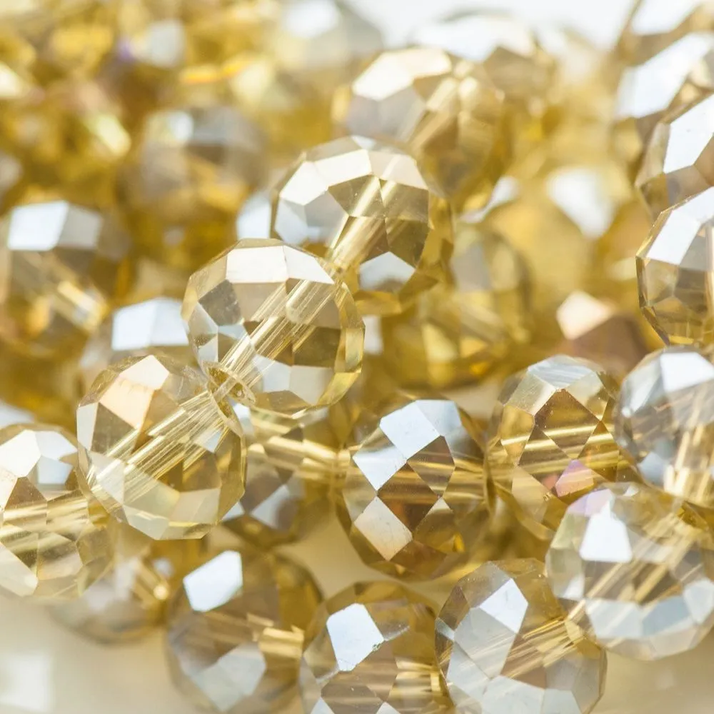 бусина, стекло абакус 10, граненая, цвет шампанского радужный, 10х7 мм 