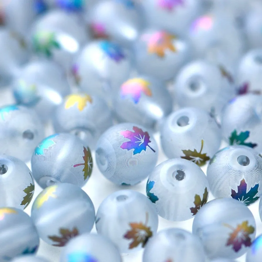 бусина, стекло "кленовый лист", цвет прозрачный/мультиколор, 8-8.5 мм