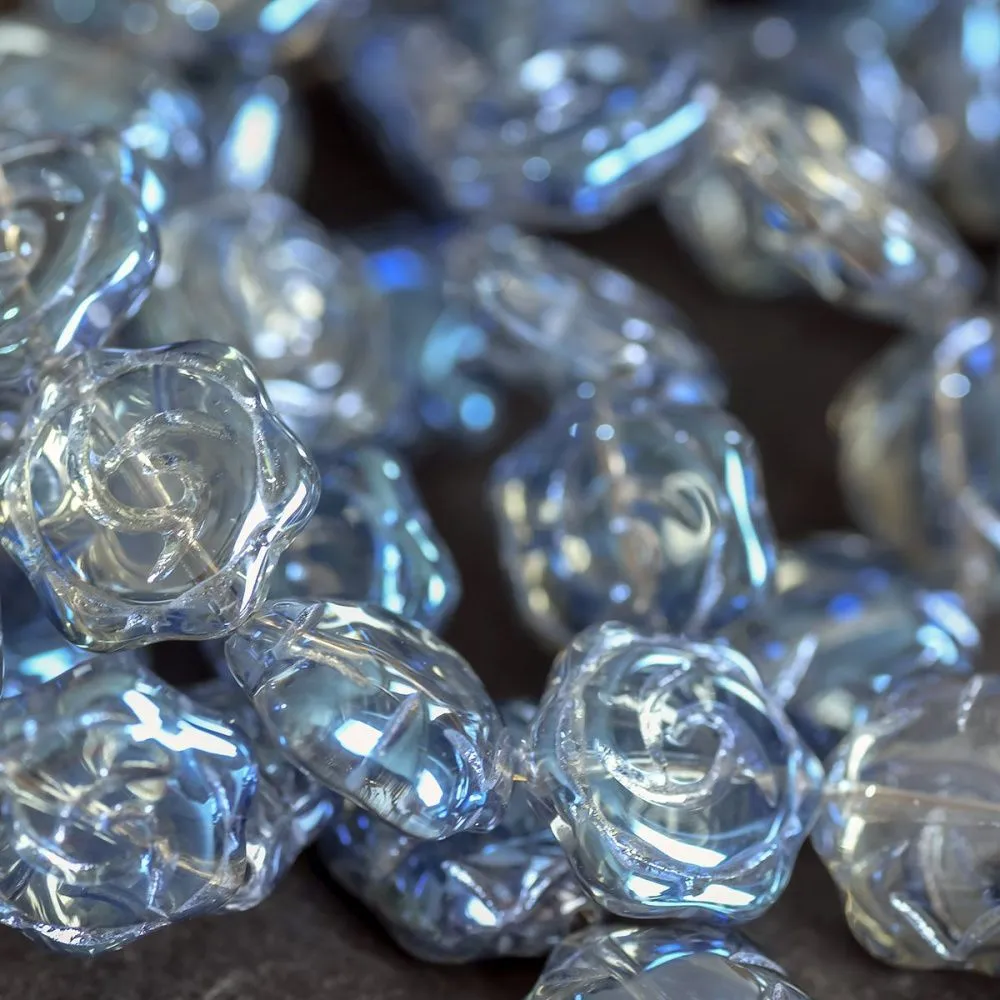 бусина "роза", стекло, цвет голубой радужный, 15.5x14.5x6 мм