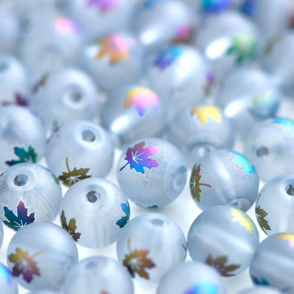 бусина, стекло "кленовый лист", цвет прозрачный/мультиколор, 8-8.5 мм