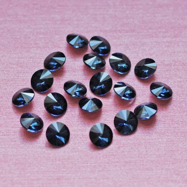 кабошон стекло риволи, цвет темно-синий, 14х7 мм