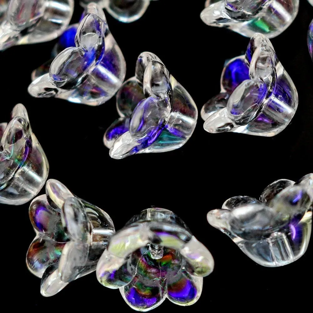 бусина "колокольчик", стекло, цвет белый ab, 12x8 мм