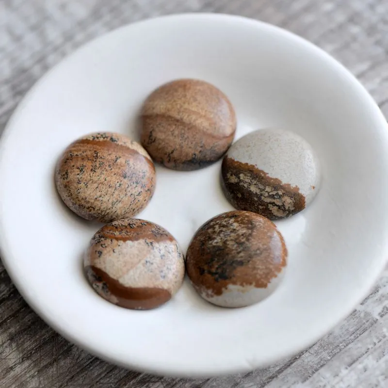 кабошон яшма пейзажная круглый, природные тона, 26х7 мм