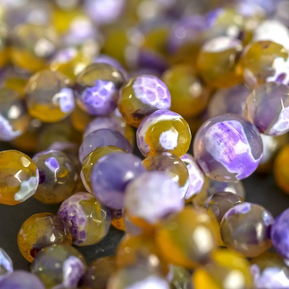 бусина агат 6, граненый, цвет желтый/фиолетовый, колорир., 6 мм (стренд 18 шт.)