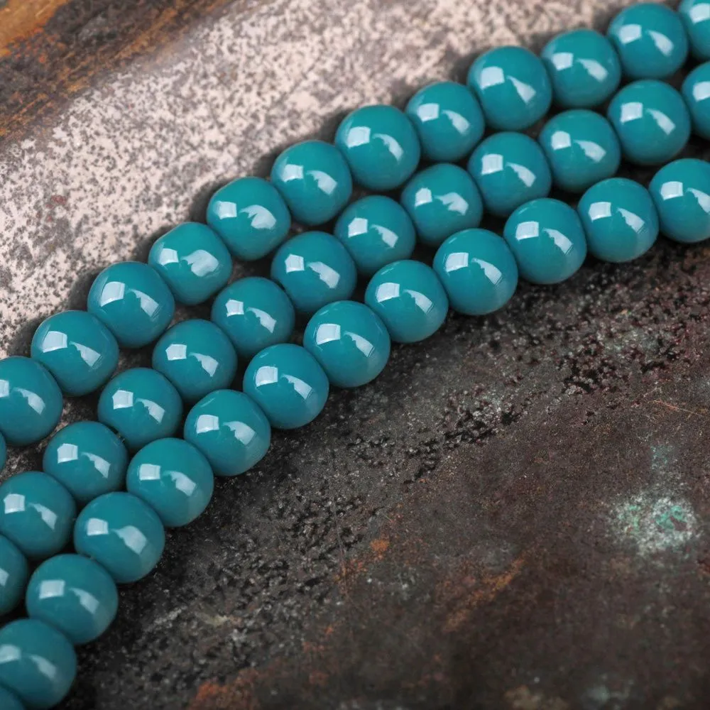 бусина, стекло 6, цвет темно-бирюзовый, 6 мм