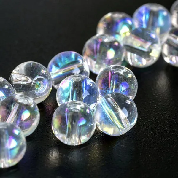 бусина, стекло 6, цвет прозрачный/бензиновый, 6 мм