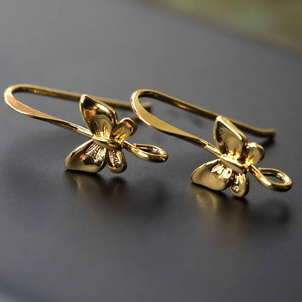 швензы "бабочка", позолота, 20x8 мм 