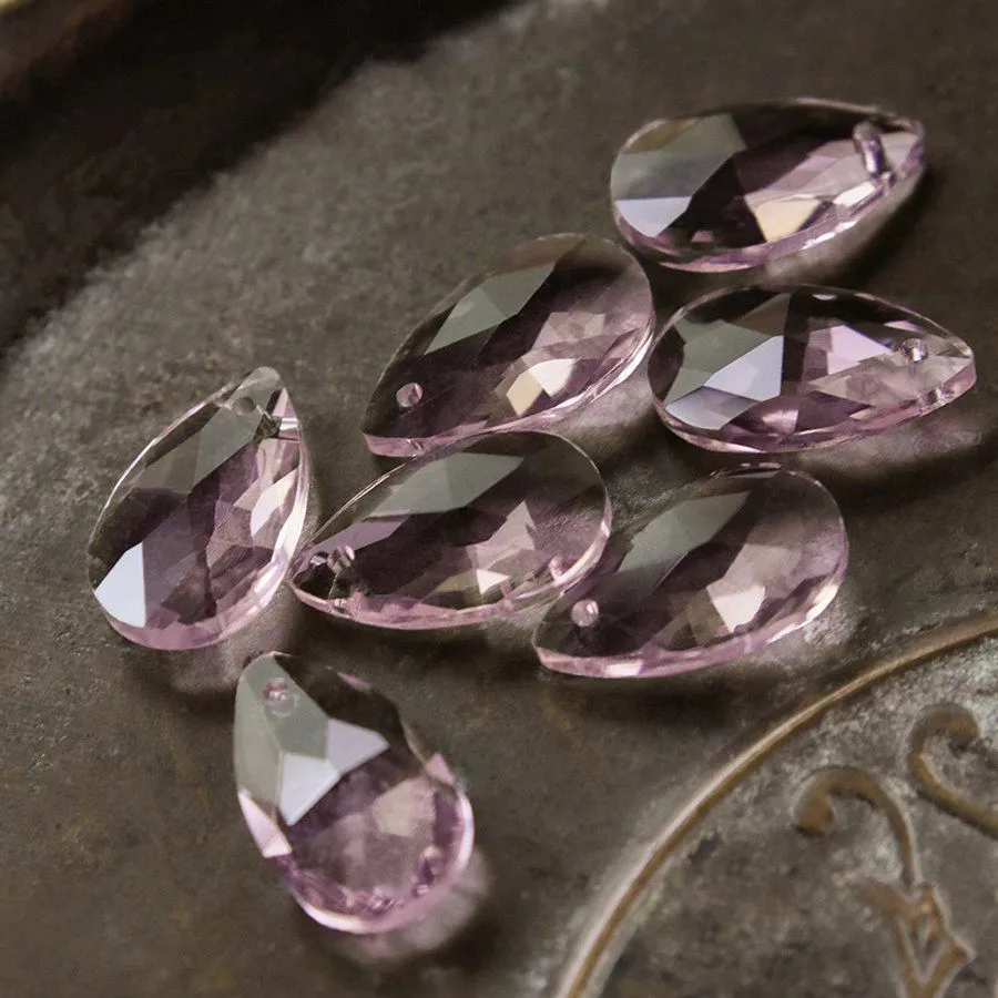 подвеска стеклянная "капля", граненая, цвет розовый, 22х13 мм