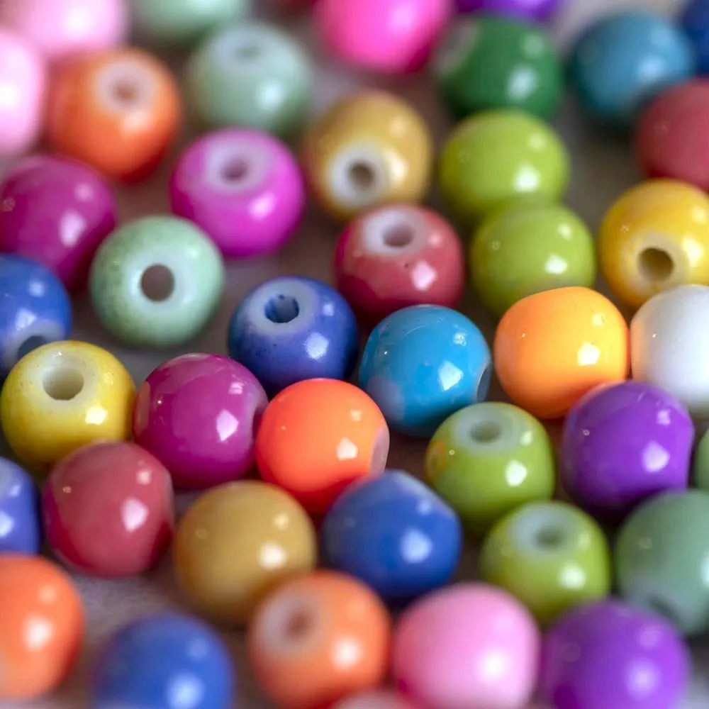 бусина, стекло "бейкер", цветовой микс, 6 мм