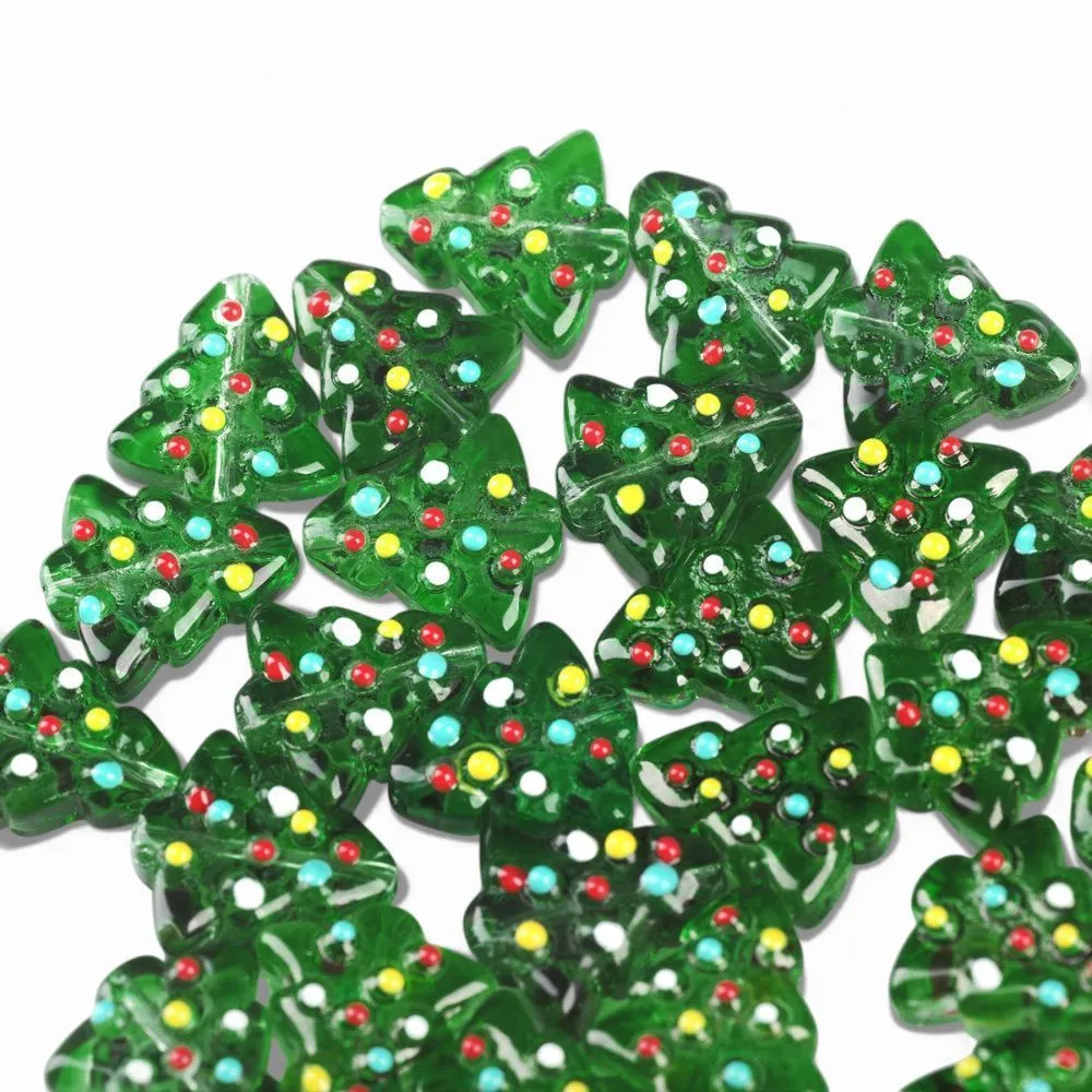 бусина, лэмпворк "ёлочка новогодняя", стекло, цвет зеленый, 16.5x15x7.5 мм