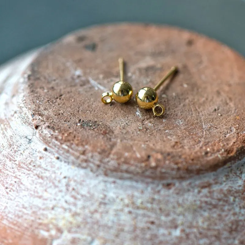 пуссеты "шарик", позолоченные, 16x6x4 мм