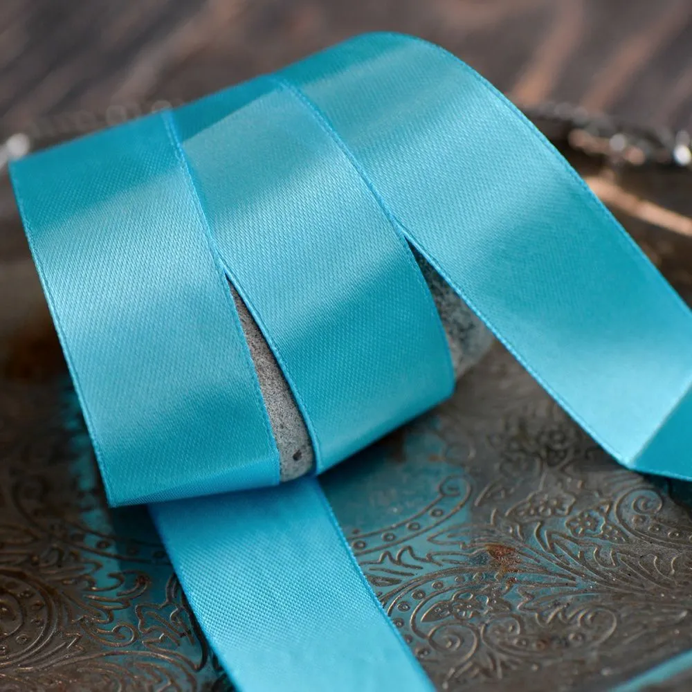 лента, атлас, цвет бирюзово-голубой, ширина 25 мм ленты