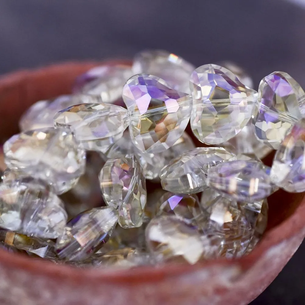 бусина, стекло, "сердце", граненая, цвет шампанского радужный, 16.5x19.5x9 мм