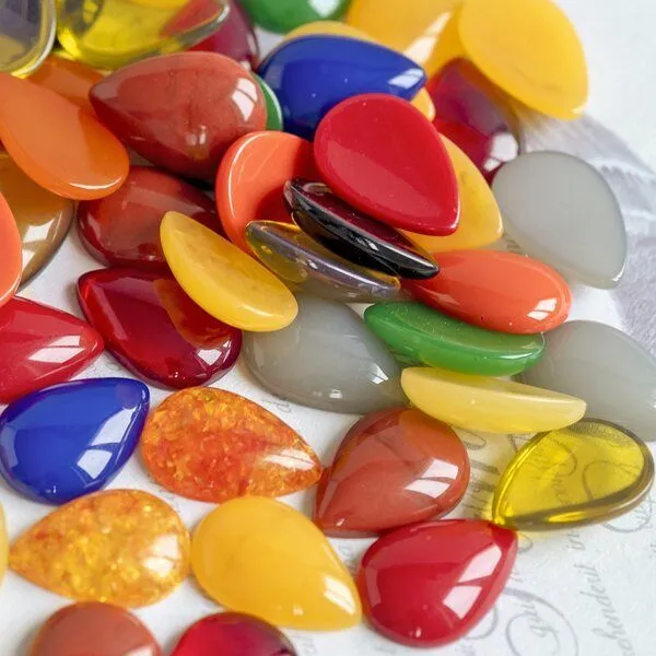 кабошон из смолы "джелли" капля, цветовой микс, 14x10x3.5 мм