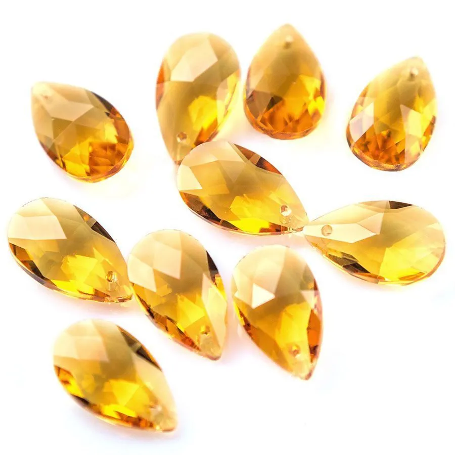 подвеска стеклянная "капля", граненая, цвет светло-коньячный, 22х13 мм