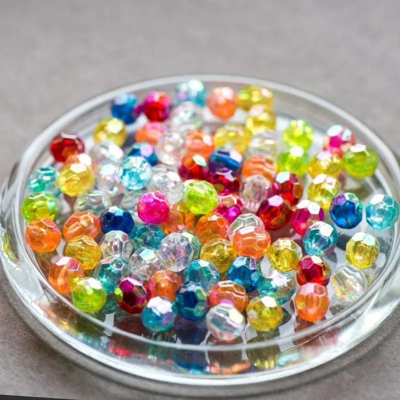 бусина, акрил 8, граненая, цветовой микс радужный, 8 мм