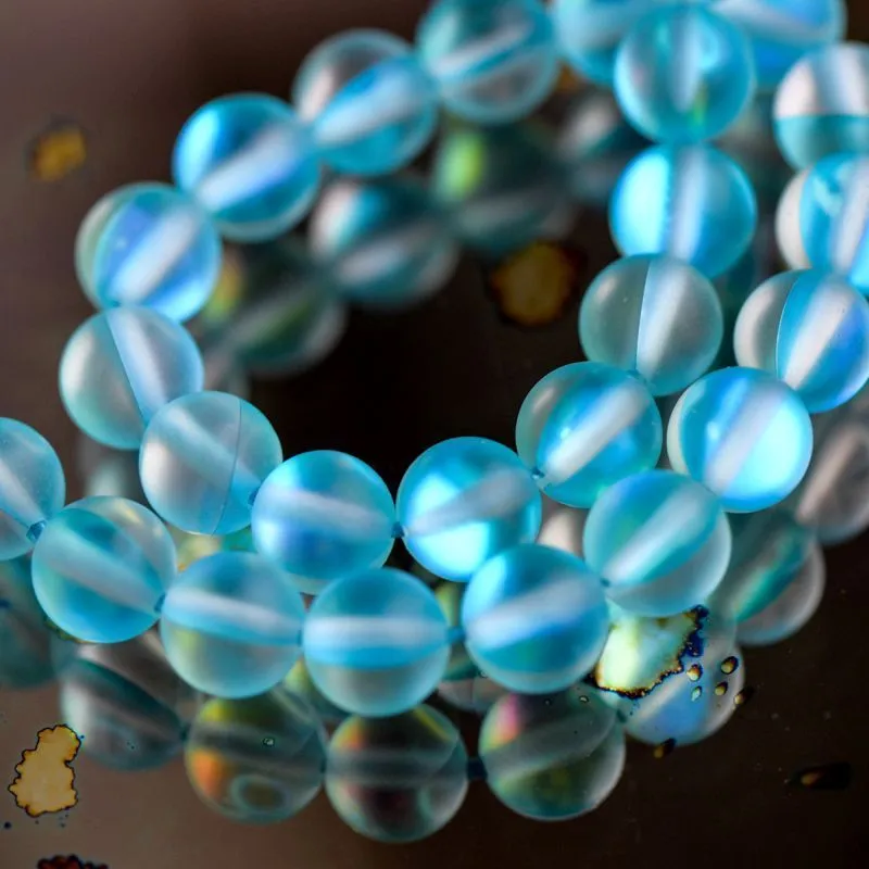бусина, стекло "лунный камень", цвет бирюзовый, 6 мм