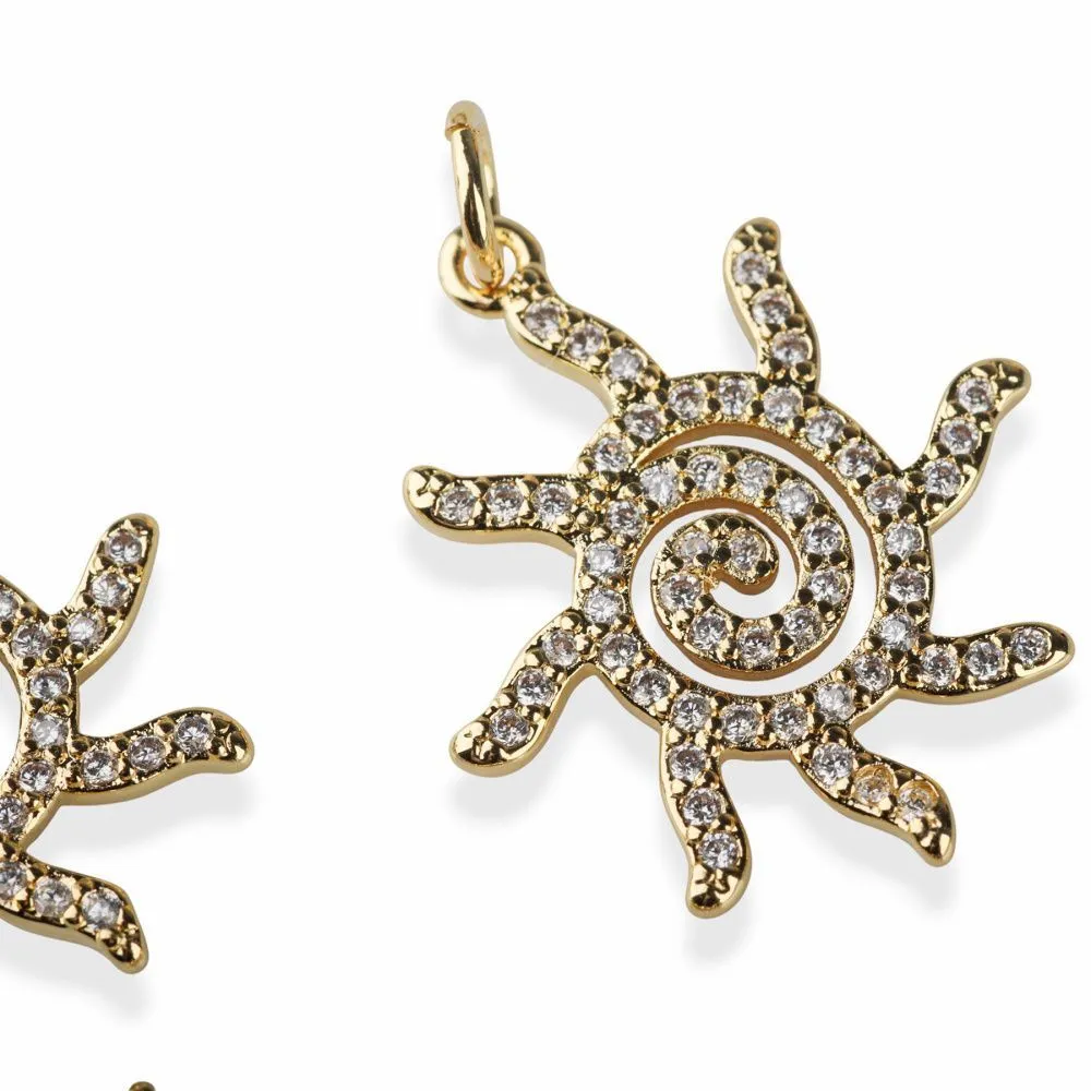 подвеска металл "солнце", позолота/циркон, 22x18x2 мм