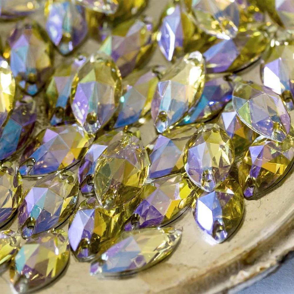 стразы пришивные navette, смола, желто-фиолетовый, 9х18 мм