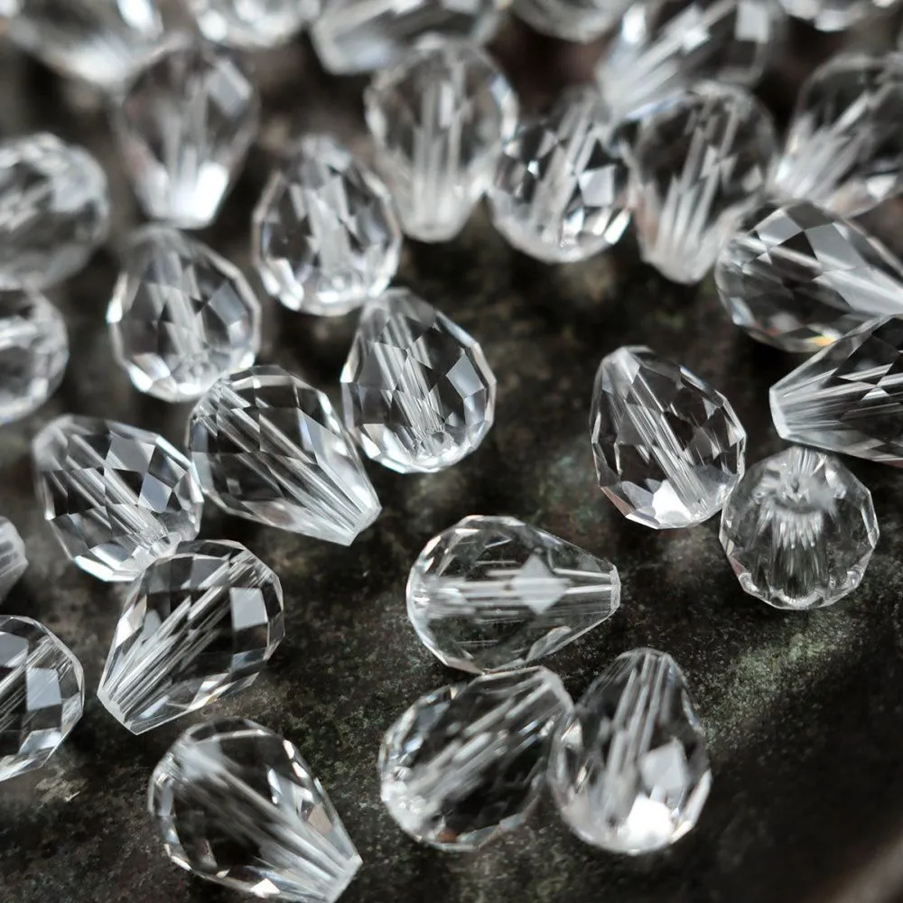 бусина "капля", граненая, стекло, цвет прозрачный, 10х8 мм