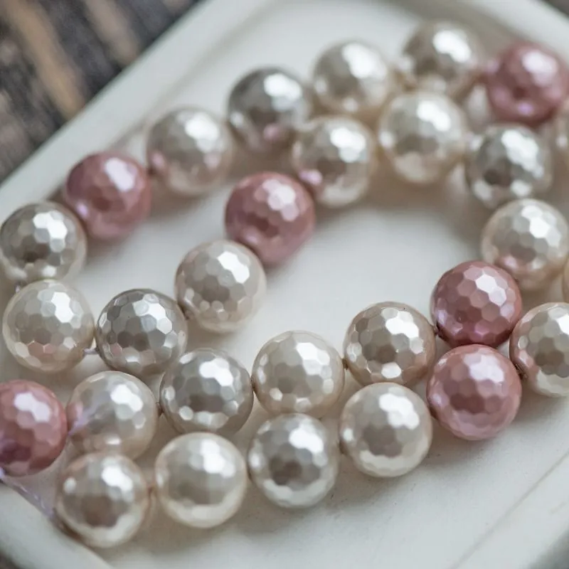 ракушечный жемчуг круглый, "граненый", цветовой микс, 12 мм