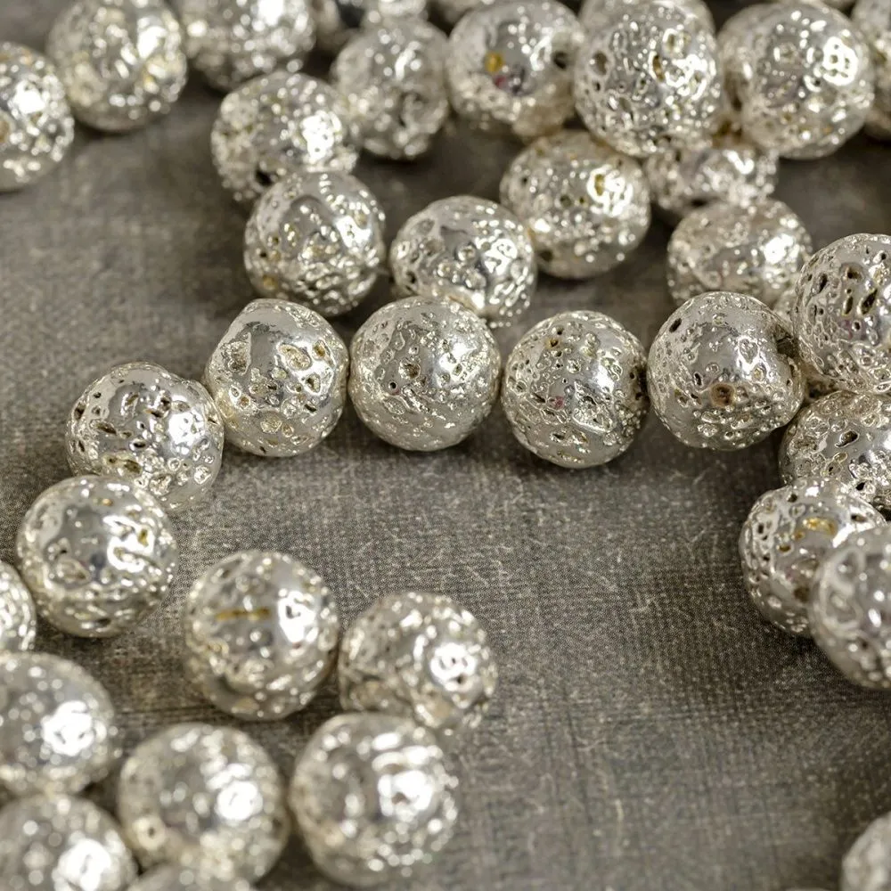 бусина лава натуральная 12, цвет серебряный металлик, 12 мм