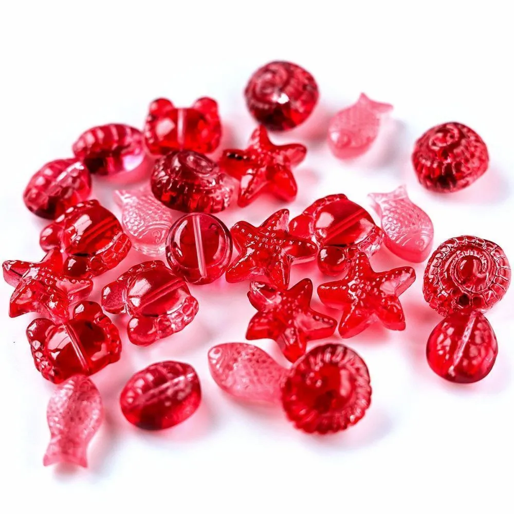 набор бусин "океан", цвет красный, набор 25 шт