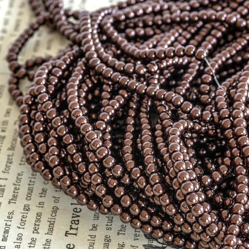 бусина, имитация жемчуга, стекло 4, цвет темно-коричневый, 4 мм (уп 50+/-5 шт)