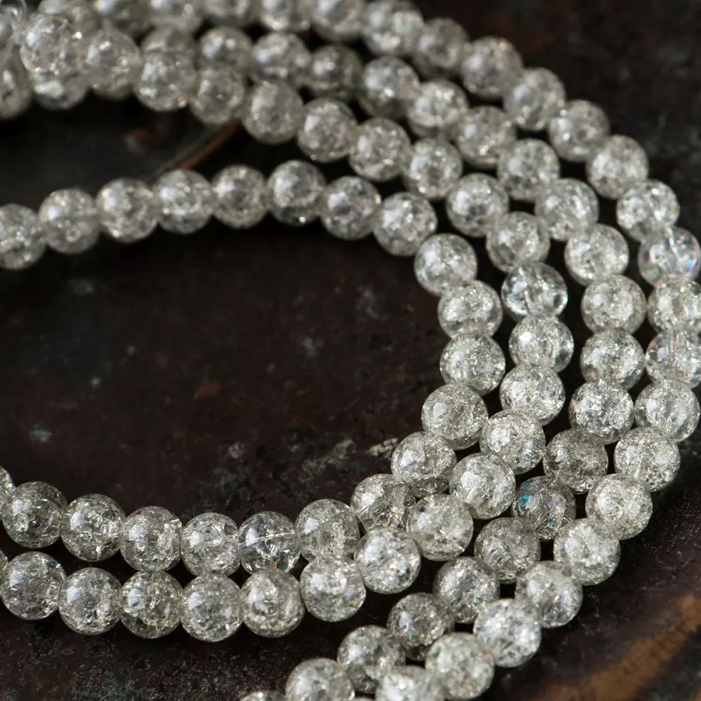 бусина, стекло "кракле", цвет светло-серый, 6 мм