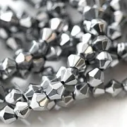 Бусина, стекло биконус 6, цвет серебристый, 6 мм