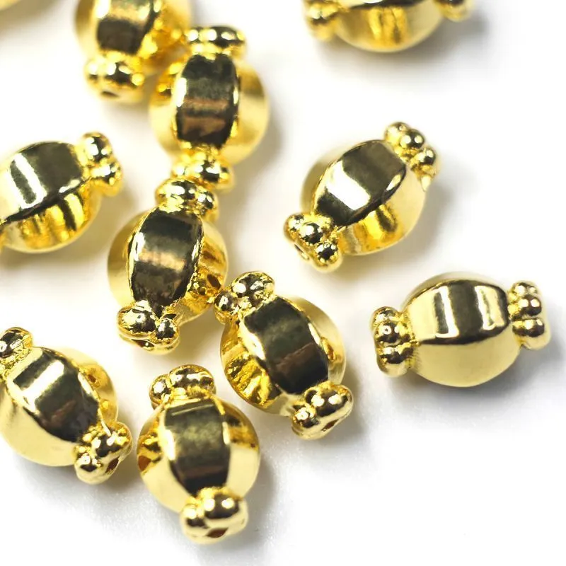 бусина, металл "бонбон", цвет золото, 10х7 мм