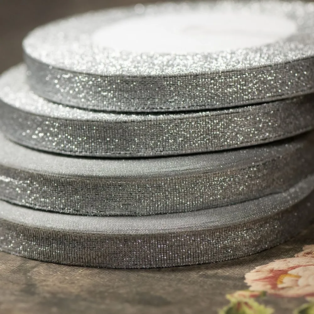 лента парчовая, цвет серебристый металлик, ширина 9 мм