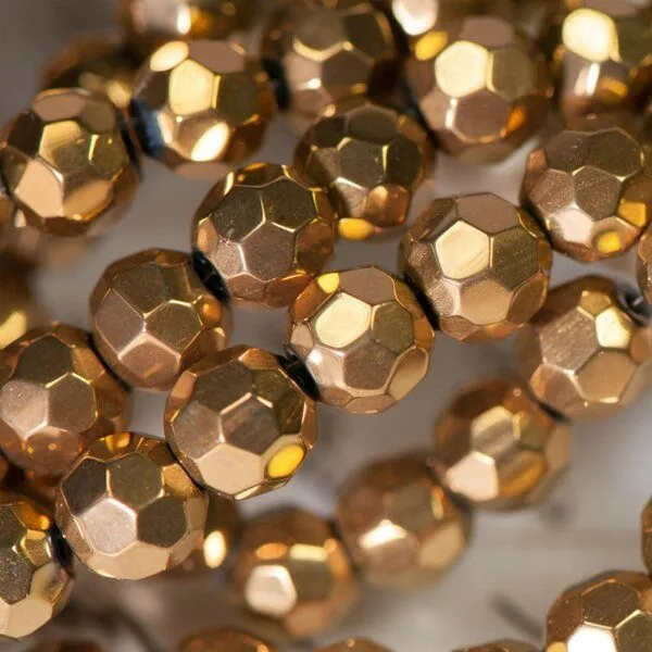 бусина, стекло 6, граненая, цвет темное золото, 6 мм