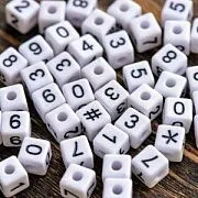 Бусина, акрил "Цифры", куб, цвет белый, 10x9.5x9.5 мм