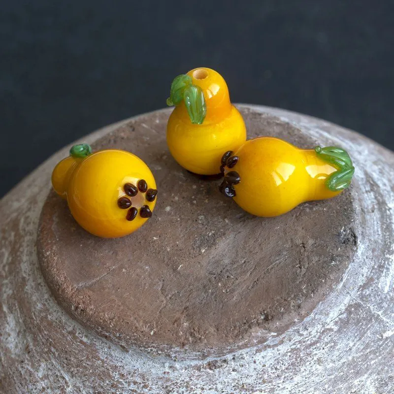 бусина, мурано "груша", желтый, 19х12 мм