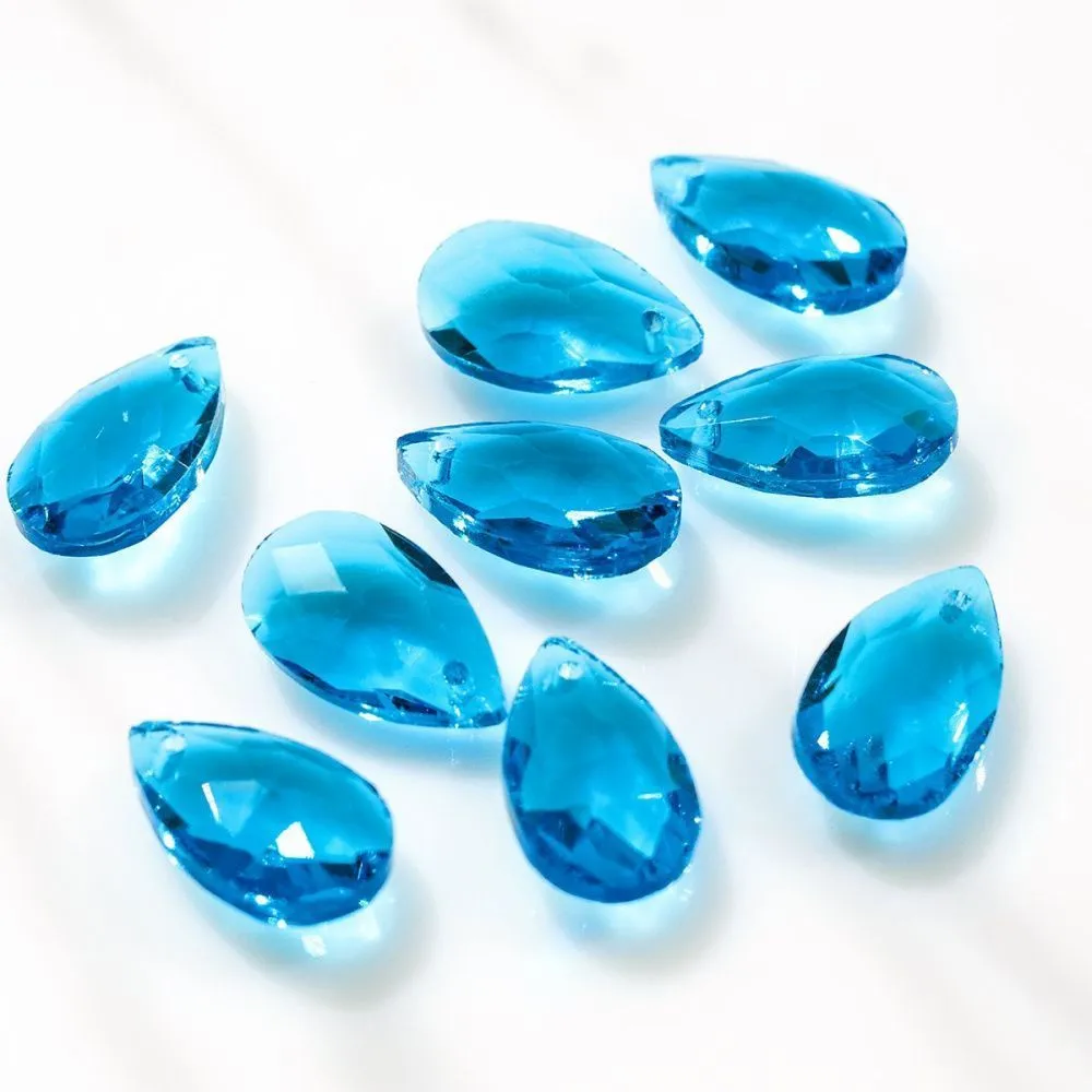 подвеска стеклянная "капля", граненая, цвет лазурный, 22х13 мм