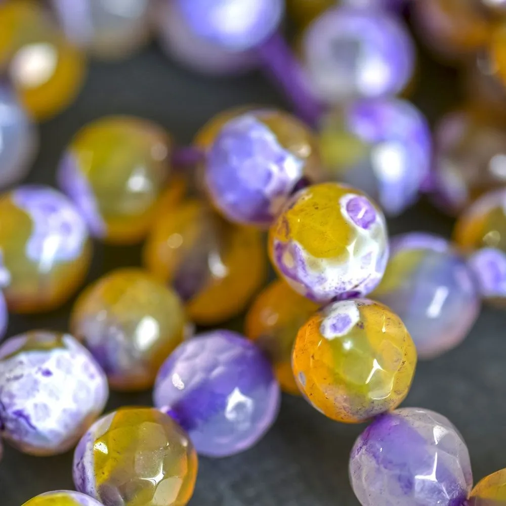 бусина агат 6, граненый, цвет желтый/фиолетовый, колорир., 6 мм (стренд 18 шт.)