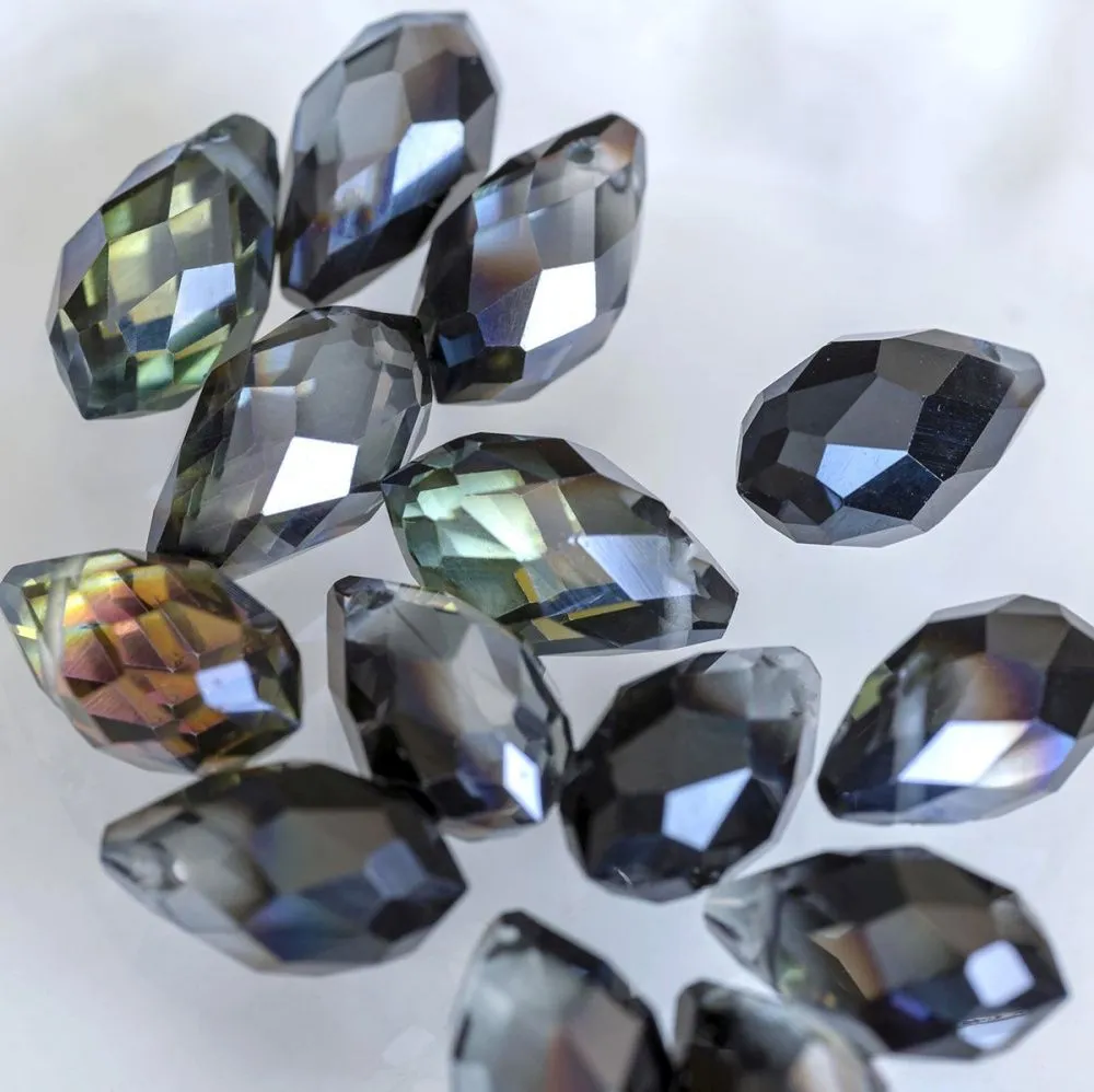 бусина, стекло, "капелька", граненая, цвет желто-черный, 13x8 мм