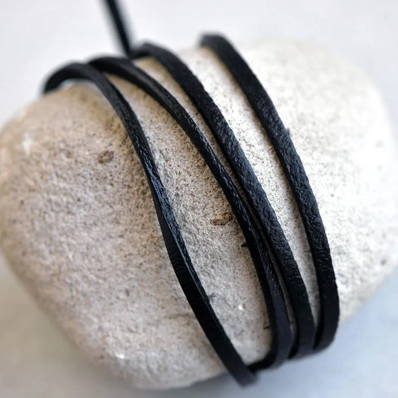 шнур кожаный, плоский, цвет черный, 2.6х2 мм