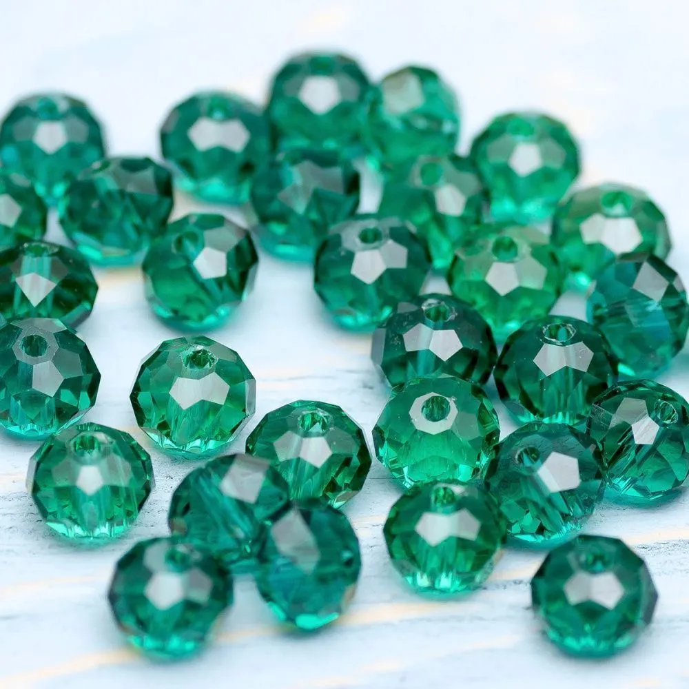 бусина, стекло абакус 8, граненая, цвет сине-зеленый, 8х6 мм