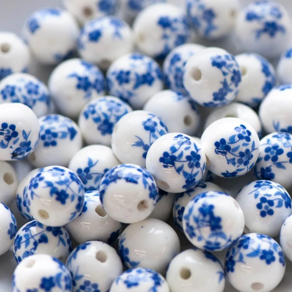 бусина, керамика "сакура", цвет бело-голубой, 14 мм